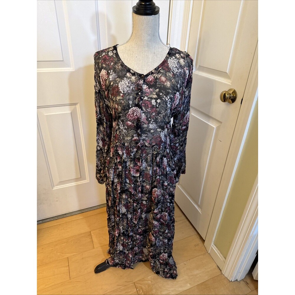 WHIMSIGOTH DARK FLORAL FAIRY Nostalgia Size M Long Maxi Dress No Lining Sheer